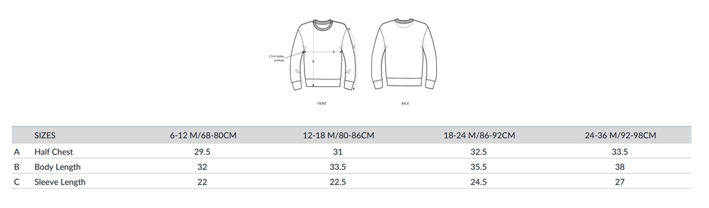 Size Guide - Baby Comfy Crew