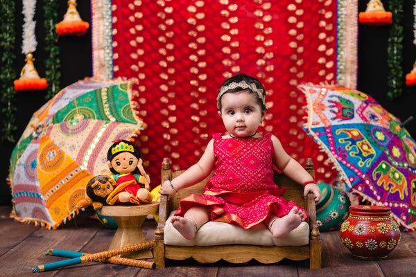 Baby girl Navratri photo shoot with Durga Devi