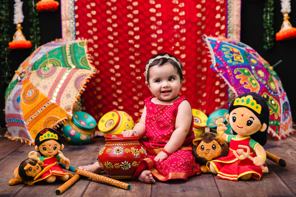 Baby girl Navratri photo shoot with Durga Devi