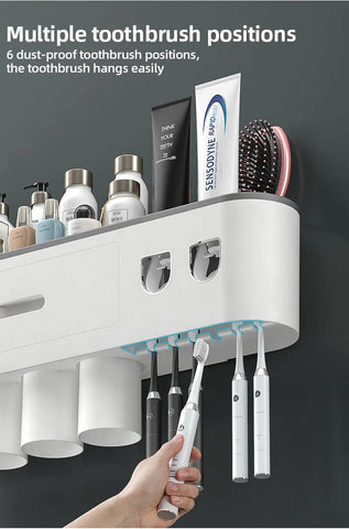 Multifunctional Toothbrush Holder Wall Mount Toothpaste Dispenser With Storage Box - Dimensionists