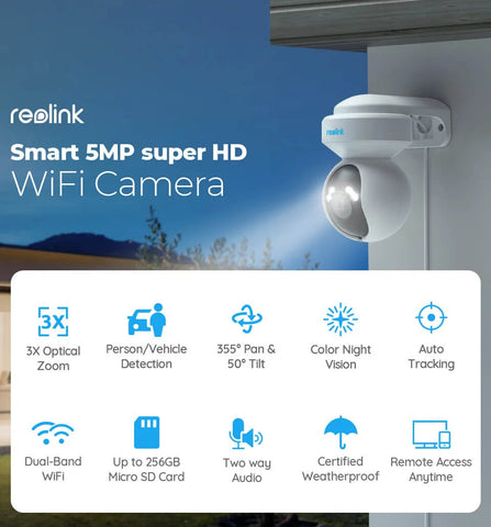 Wifi Security Camera PoE Reolink E1 Outdoor Camera Smart AI Detection 5MP PTZ Auto Tracking Camera - Dimensionists
