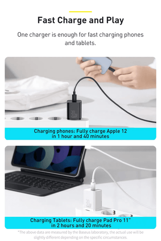 iPhone Samsung Fast Charger Baseus 30W USB Type C Dual Port Charger - Dimensionists