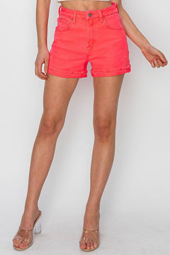 High Rise Coral Cuffed Shorts
