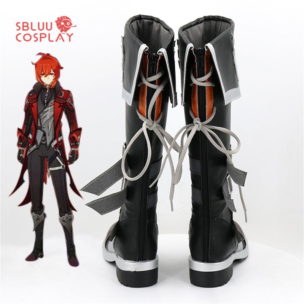 SBluuCosplay Genshin Impact Diluc Cosplay Shoes Custom Made Boots