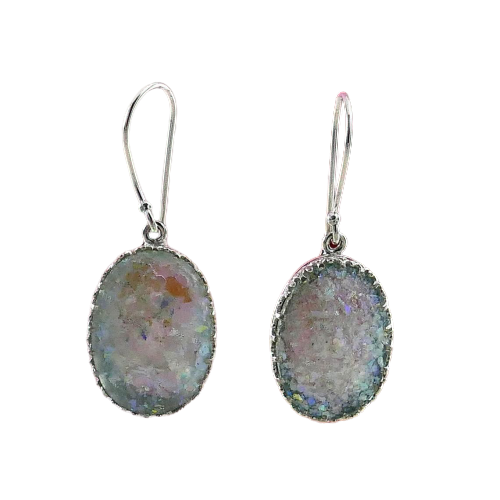 Billede af Hænge øreringe med romersk glas i krone sølvramme