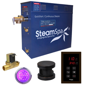SteamSpa Indulgence 7.5 KW QuickStart Acu-Steam Bath Generator Package - 16 in. L x 6.5 in. W x 14.5 in. H - Stainless Steel - Polished Oil Rubbed Bronze - Includes a 7.5kW QuickStart Acu-Steam Bath Generator, Touch Pad Control Panel, Steam head, Chroma therapy three color mode LED light, Pressure Relief Valve, with built-in auto drain - INT750 - Vital Hydrotherapy