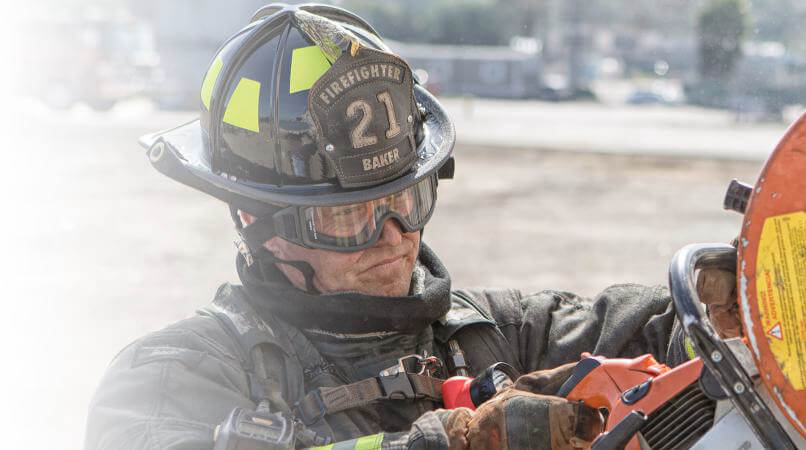 Firefighter wearing ESS Goggles