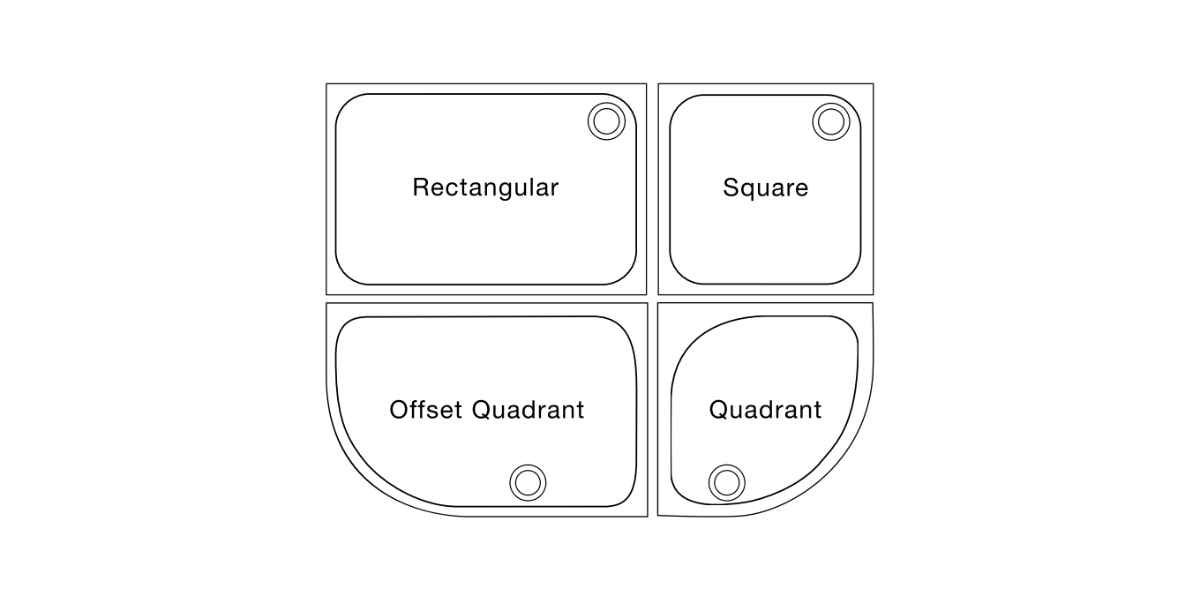 shower tray sizes, square, rectangular, quadrant and offset quadrant