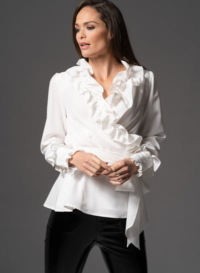 Women’s Shirts | Cross Over Frill Front Blouse | The Shirt Company
