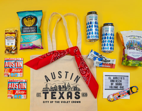 Austin Texas gift includes local treats and reusable tote