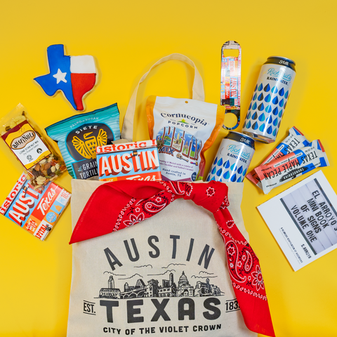 Austin Texas gift bag full of local essentials