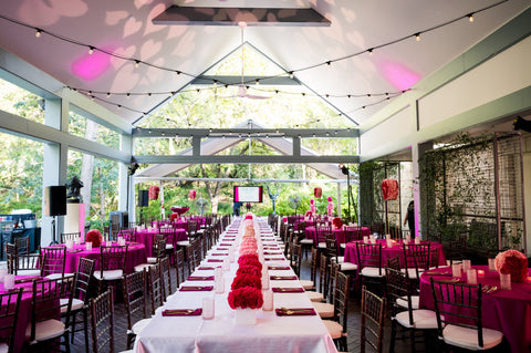 Pink decor from ceiling to floor for glitter Bat Mitzvah in Austin, Texas