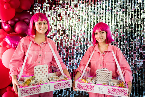 Custom roaming treats tray at Austin Bat Mitzvah with everything pink