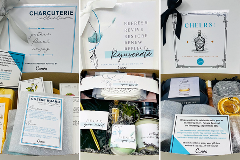 Canva custom gift boxes - Charcuterie, Rejuvenate, Whiskey Box