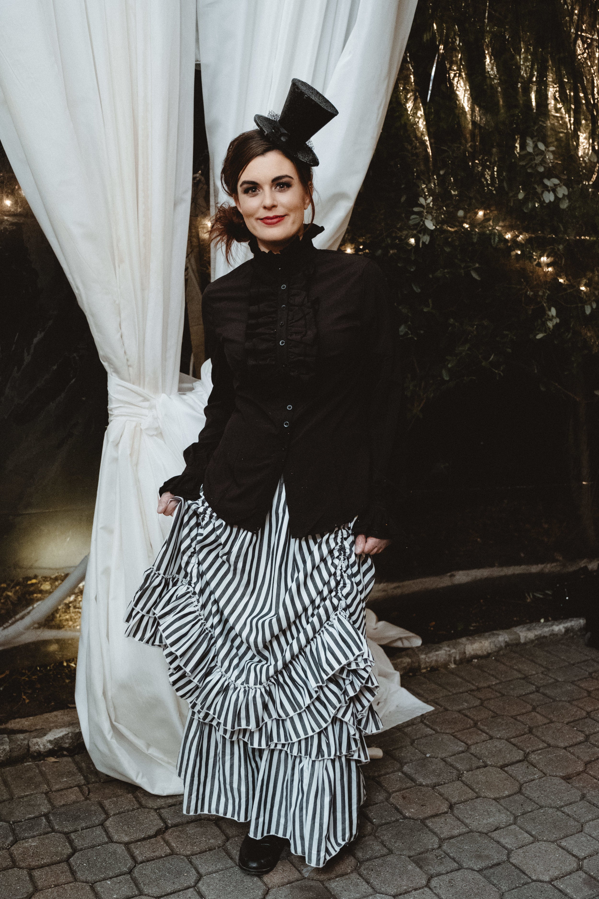 Woman wears Victorian-style costume for wedding in Austin TX