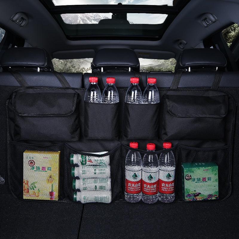 Car Rear Seat Back Storage Bag - Multi Hanging Nets Pocket - Trunk Bag Organizer