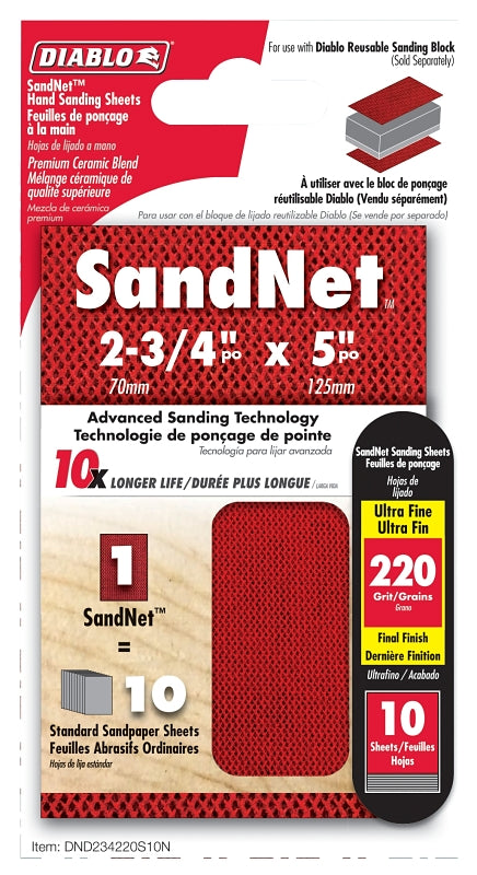 Diablo SandNet DND234220S10N Sanding Sheet, 2-3/4 in L, 220 Grit, Aluminum Oxide Abrasive :CD: QUANTITY: 1