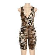 Sexy Deep V-Neck Sleeveless Leopard Rompers Jumpsuit - PEAFAN
