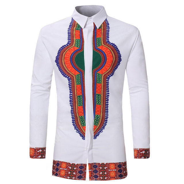 Mens Hipster African Print Dashiki Dress Shirt