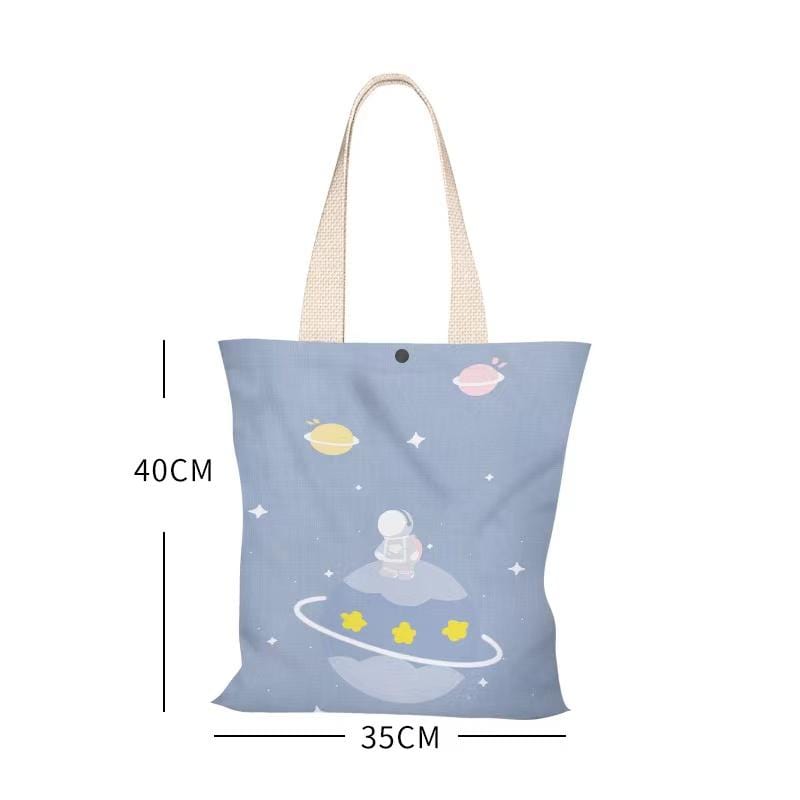 doukei totes bag Handmade canvas printed art astronaut tote bag