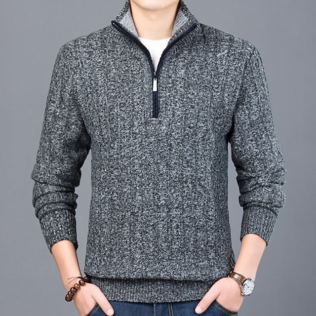 New Winter Men's Sweater Casual Pullover Mens Warm Sweaters Man Slim Stand Collar Knitted Pullovers Male Coats Half Zip Sweater