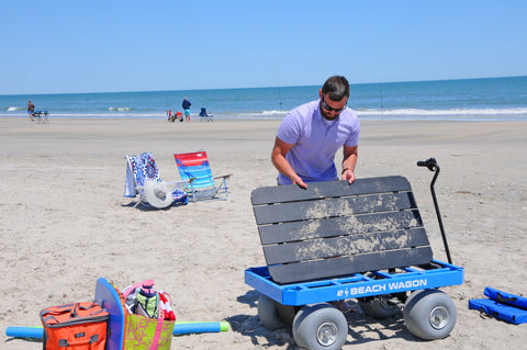 e-Beach Wagon has removable tall railings and a plastic wagon bed