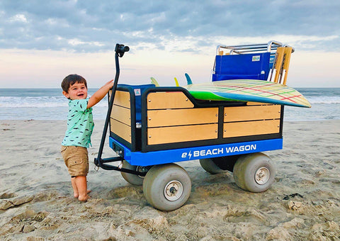 e-Beach Wagon has depressed railings for holding wide items such as surfboards