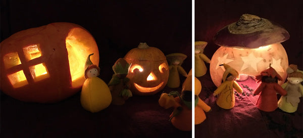 Carved pumpkins and turnips