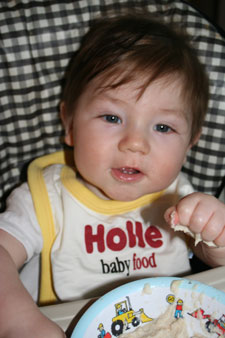 A weaning baby eating baby porridge - kindly sent in by a customer