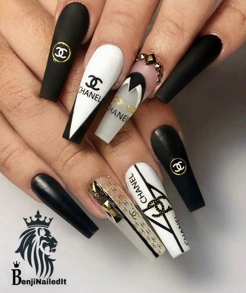 Mix Designer Logo Nail Stickers • Black CC Chanel Gucci GG LV Supreme –  KittyKatClawz Nail Shop
