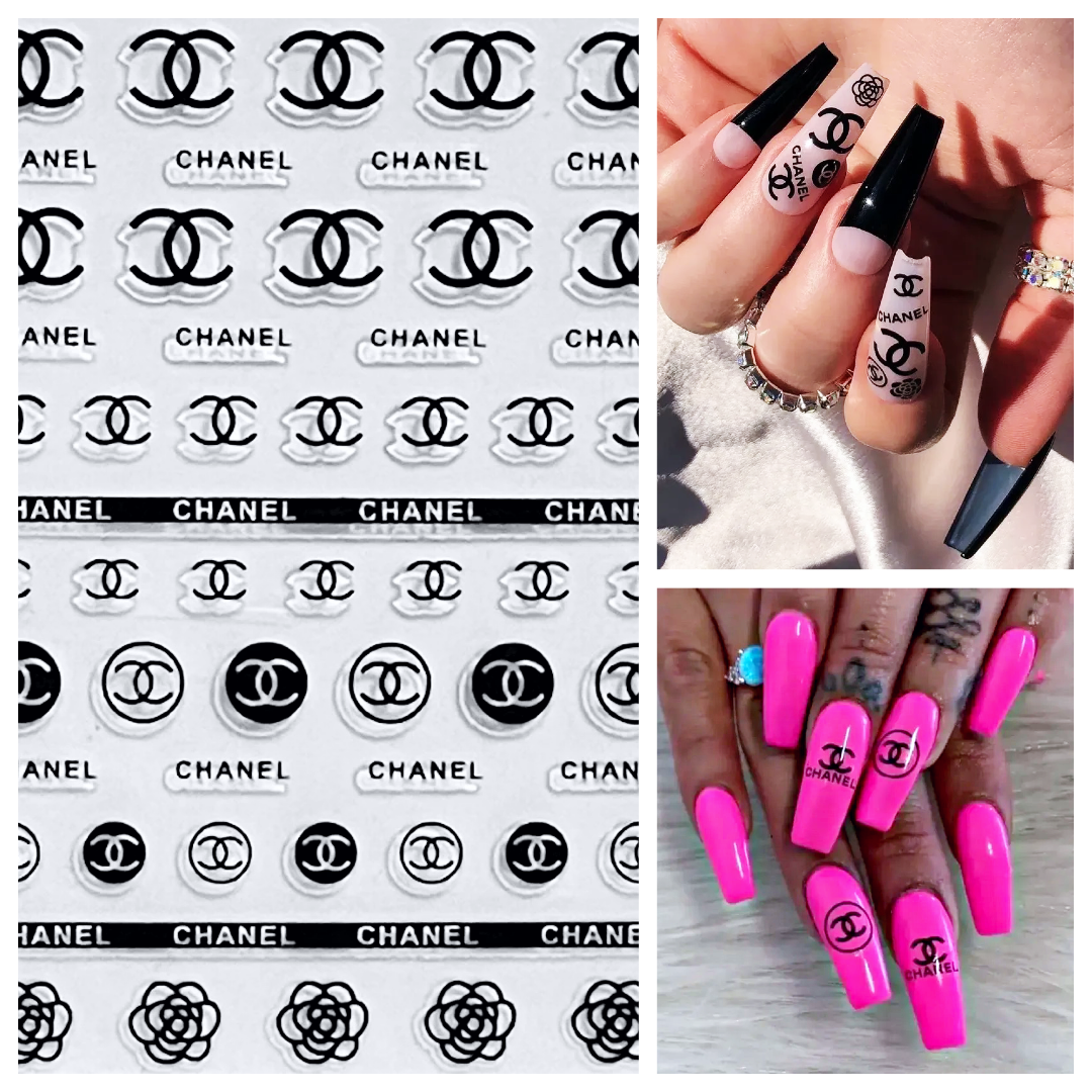 CC Chanel Designer Logo Nail Stickers • XL Sheet • Black CC Nail Decal –  KittyKatClawz Nail Shop