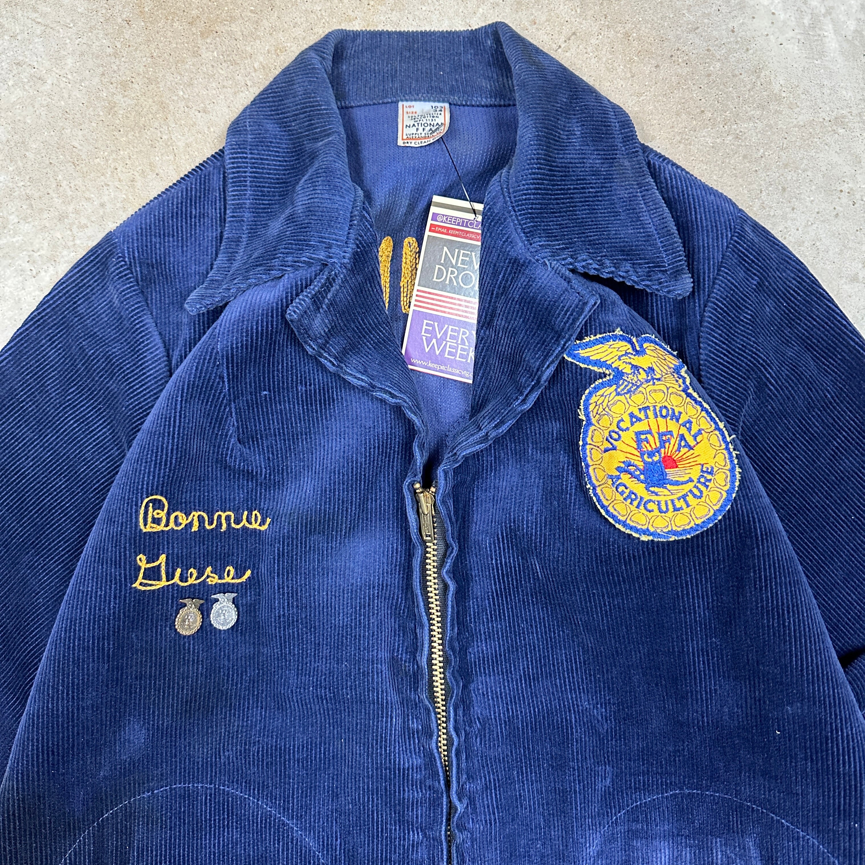 70s Blue Corduroy Washington Battle Ground Cropped FFA Jacket S Q84