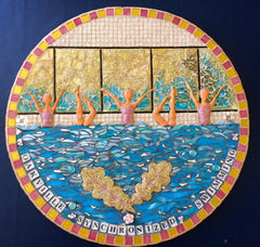 Oakville Synchronized Swimming - Jubilee Mosaic. Swim club mosaic. Circular mosaic. Mosaic for the pool. 