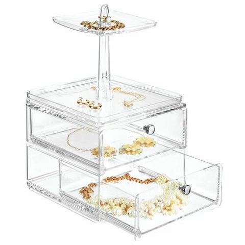 4 Drawer Plastic Jewelry Box with Storage Trays - Clear/Gray – VIASEARS  BEAUTY