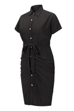 Load image into Gallery viewer, Tie Waist Button Down Pleated Shirt Dress
