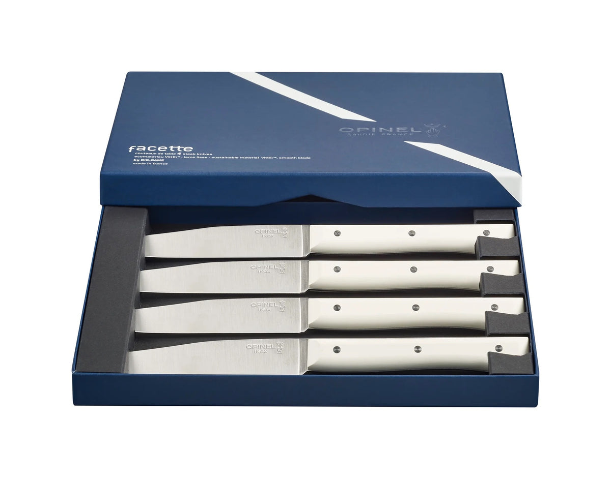 Opinel - Set of 4 Facette Steak Knives Vitter White