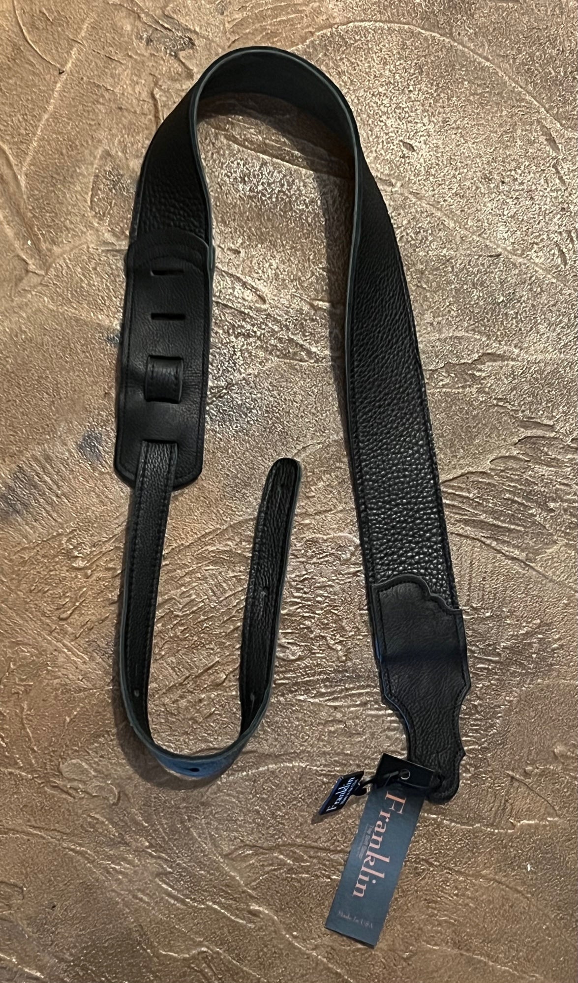 Franklin Original Black Glove Leather 2.5" Guitar Strap with Black Stitching