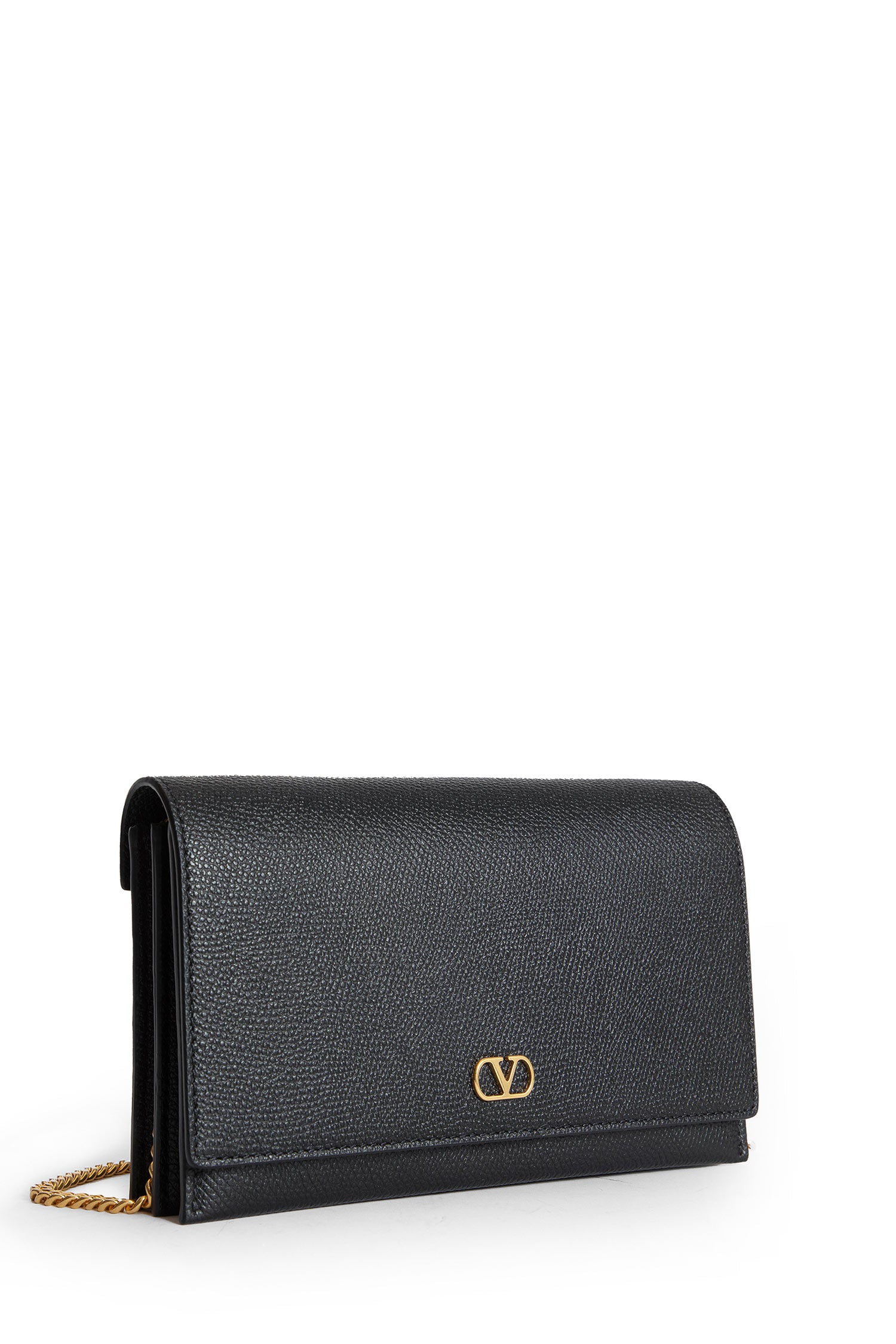 Valentino Vlogo Grainy Leather Wallet With Chain In Black