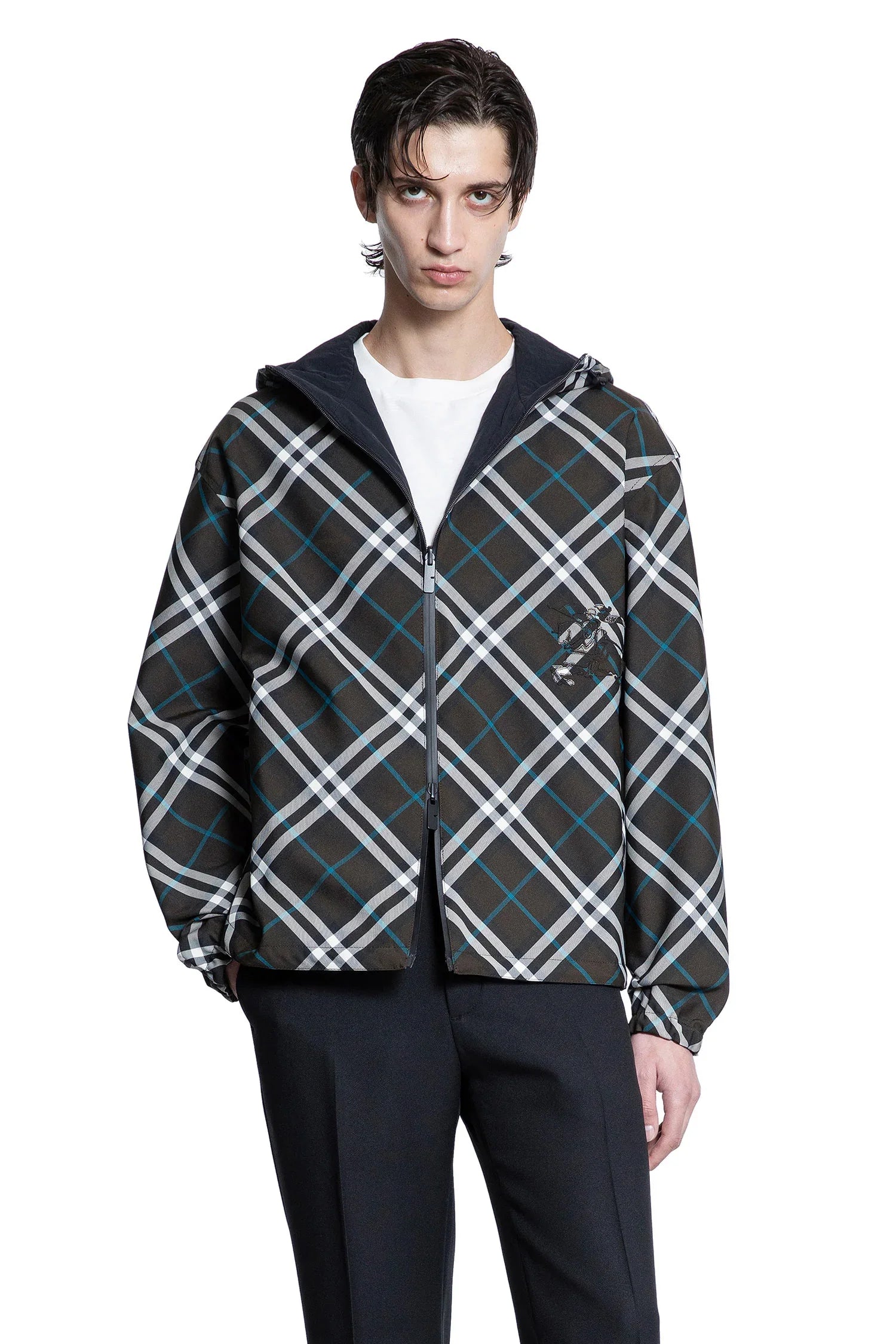 Burberry Anorak Check-pattern Zipped Hooded Jacket In Green