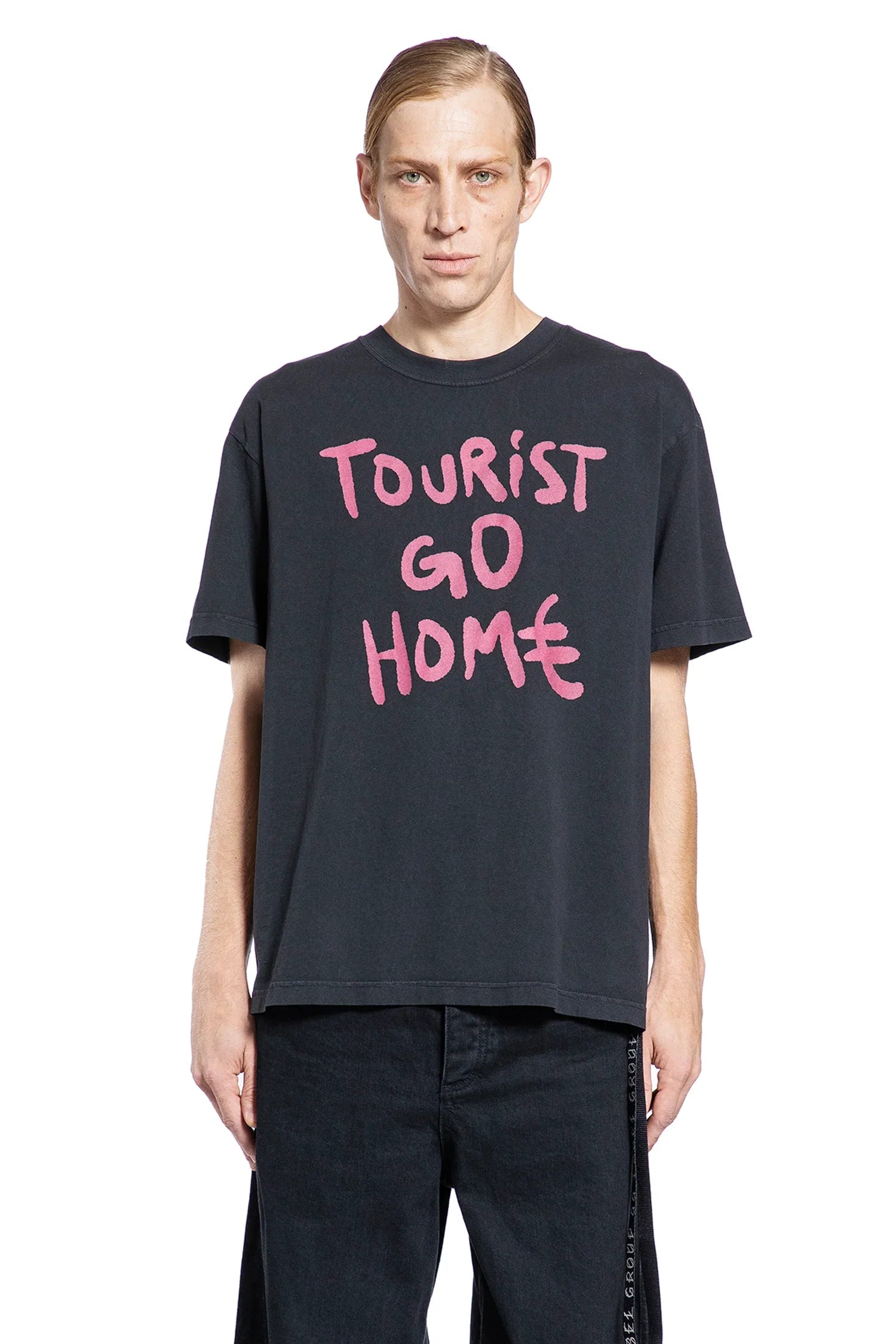 44 Label Group Tourist Black Crewneck T-shirt With Maxi Print On Front And Rear In Cotton Man In Black