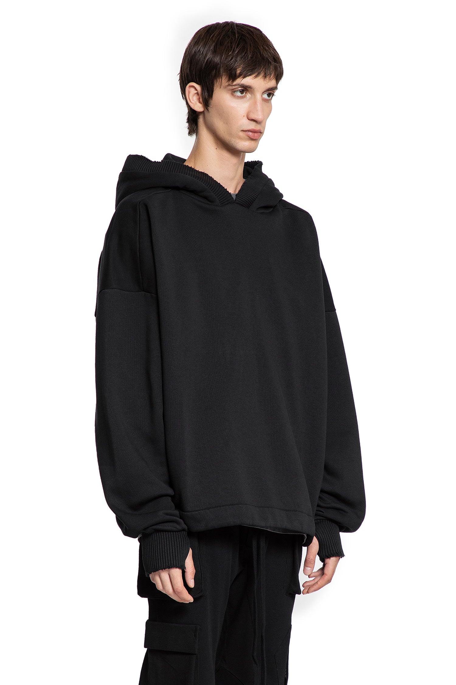 Thom Krom Cotton Jersey Hoodie With Hand Gaiters In Black
