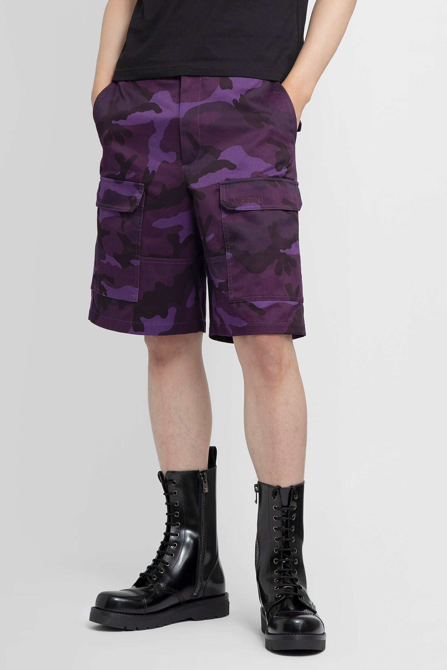 Valentino purple Camouflage Print Cotton Bermuda Shorts