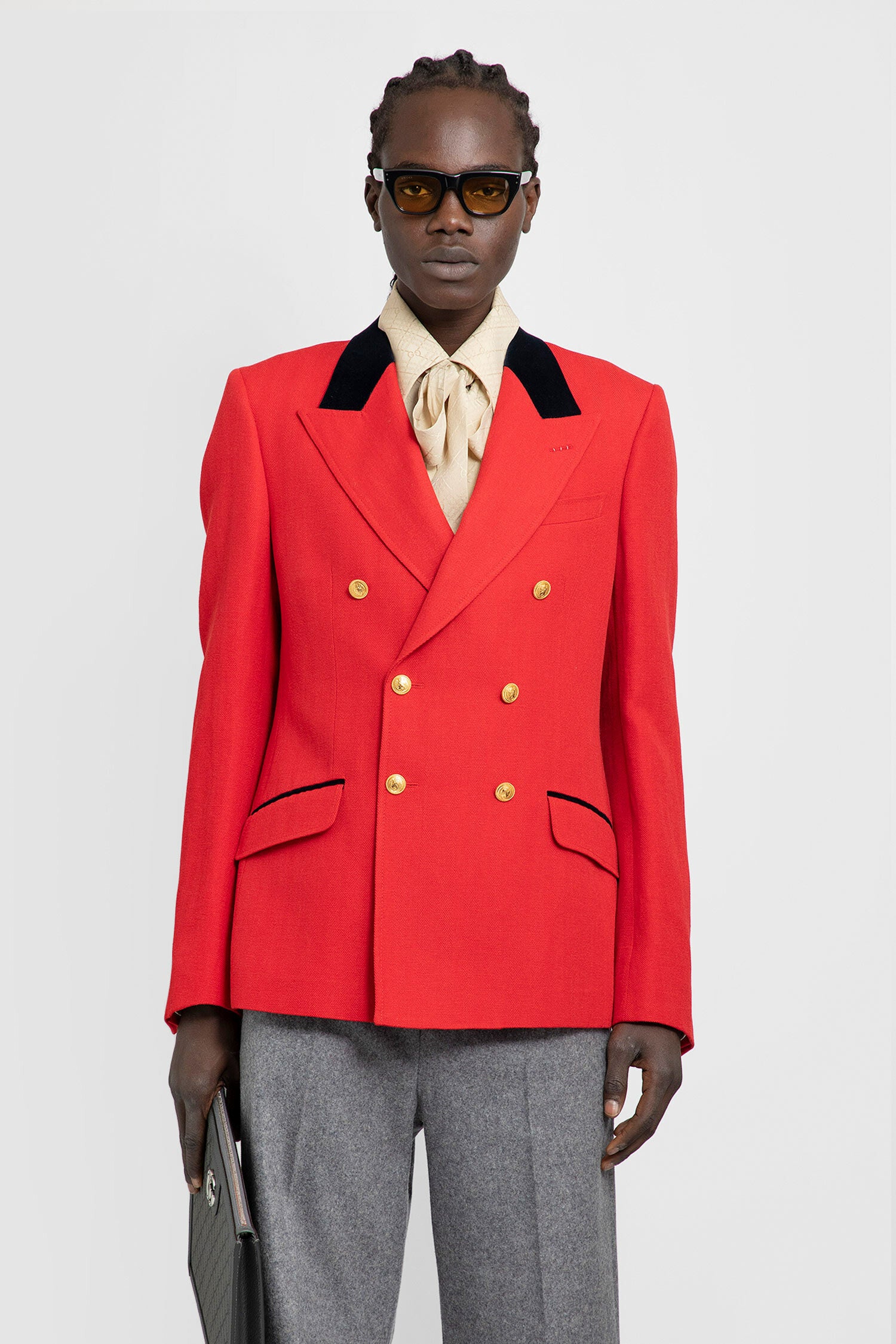 Gucci Wool Linen Herringbone Formal Jacket In Red | ModeSens