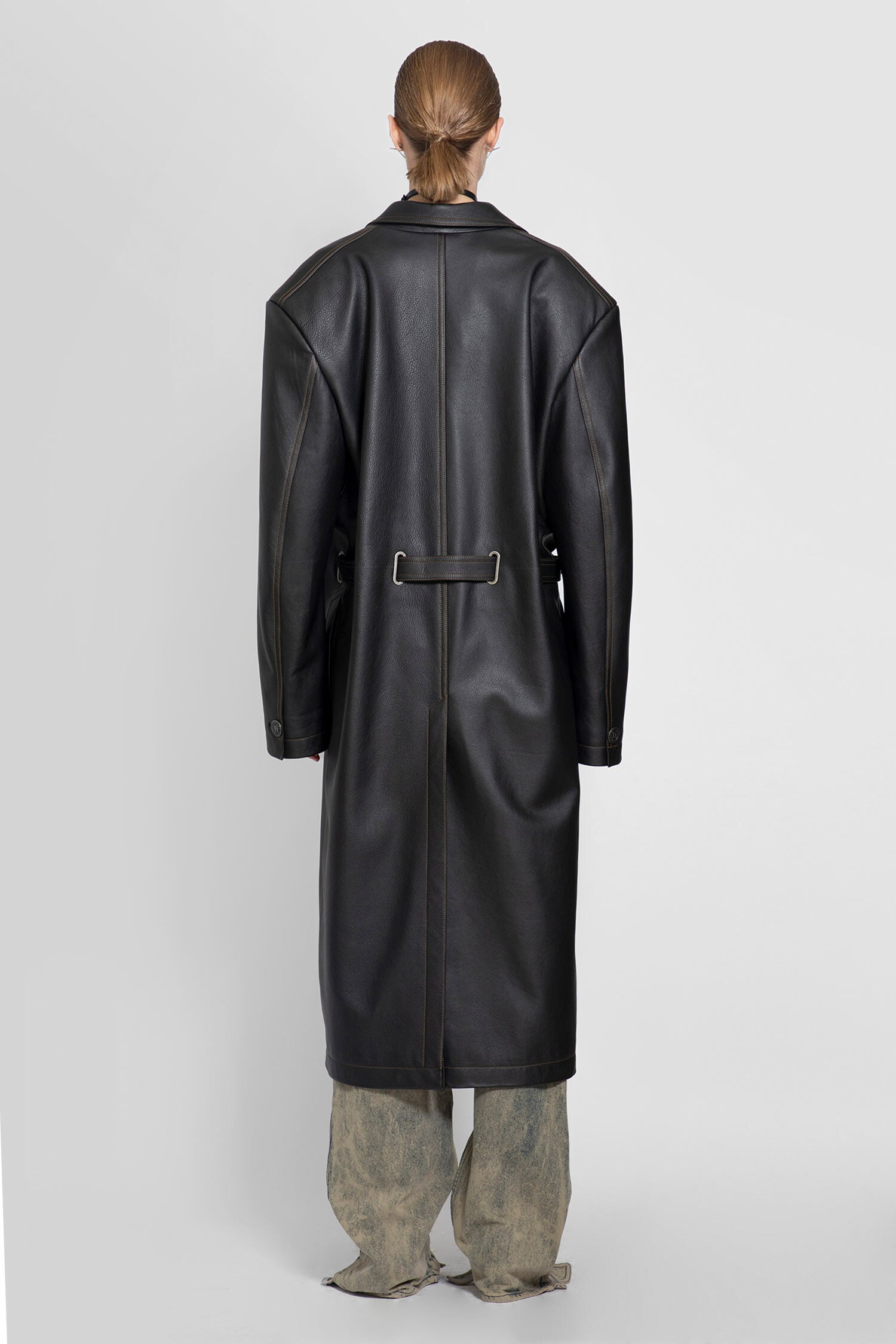 Y/project Belted Faux Leather Coat In Black | ModeSens