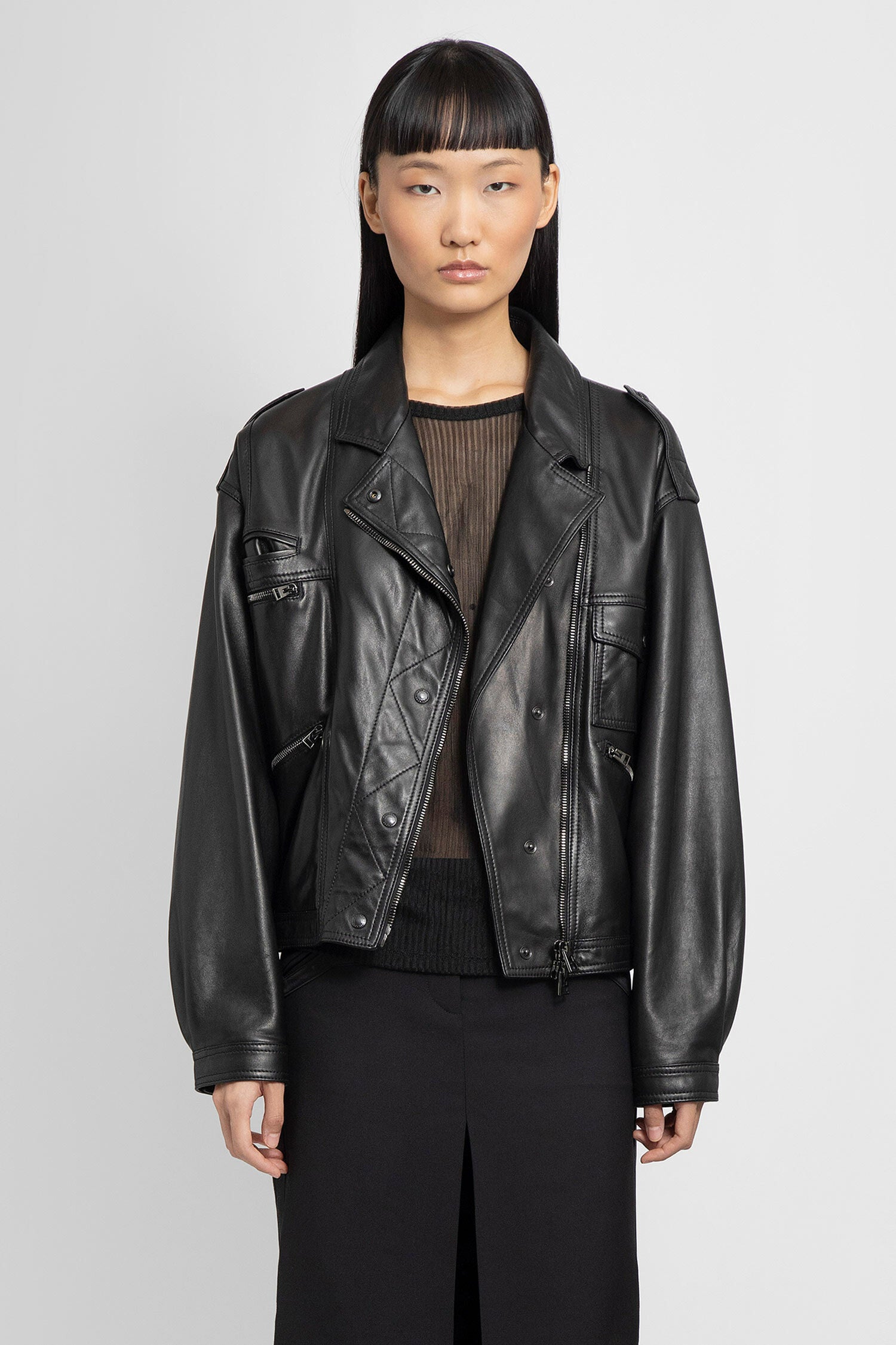 Tom Ford Woman Black Leather Jackets | ModeSens