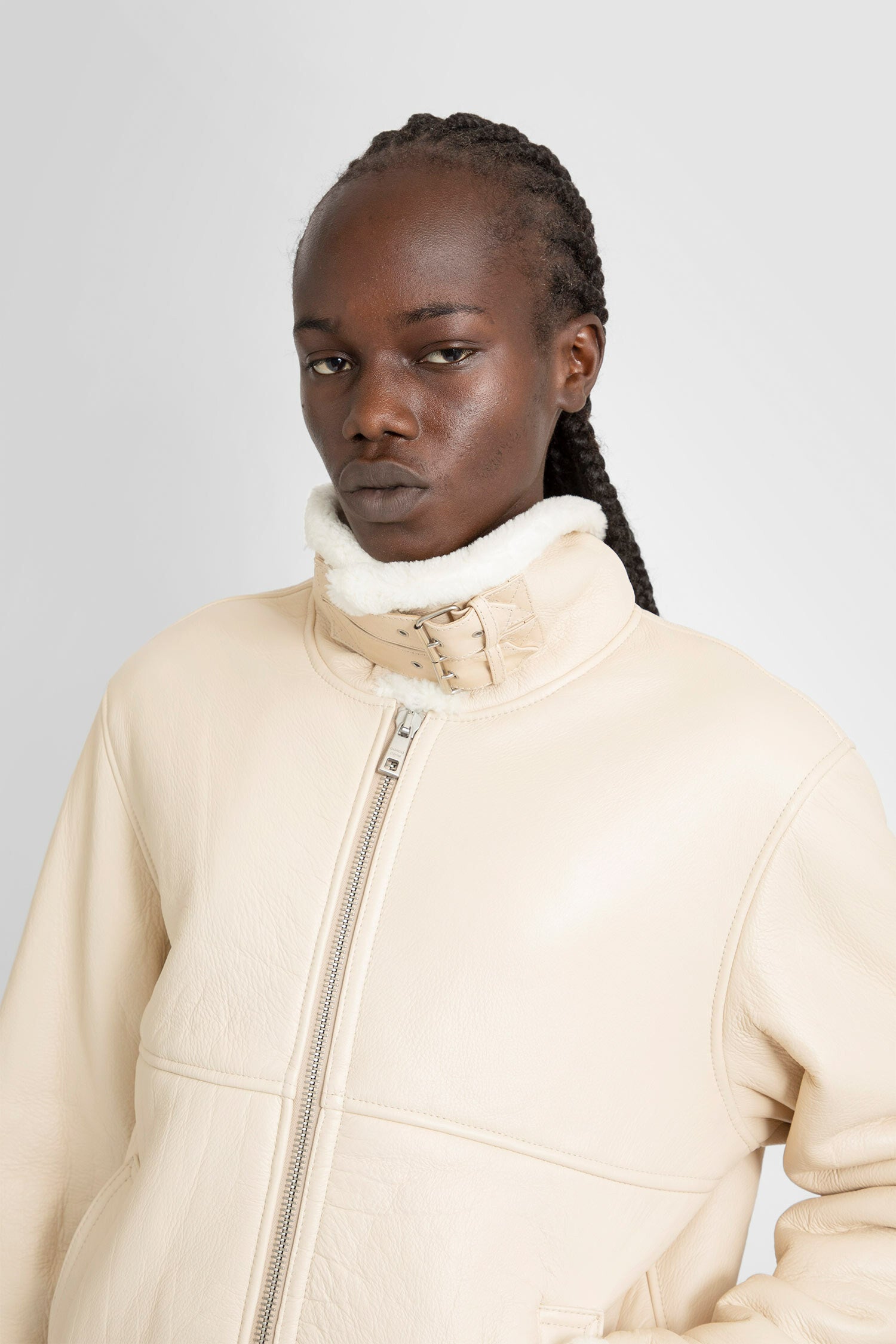 GIORGIO BRATO MAN OFF-WHITE LEATHER JACKETS