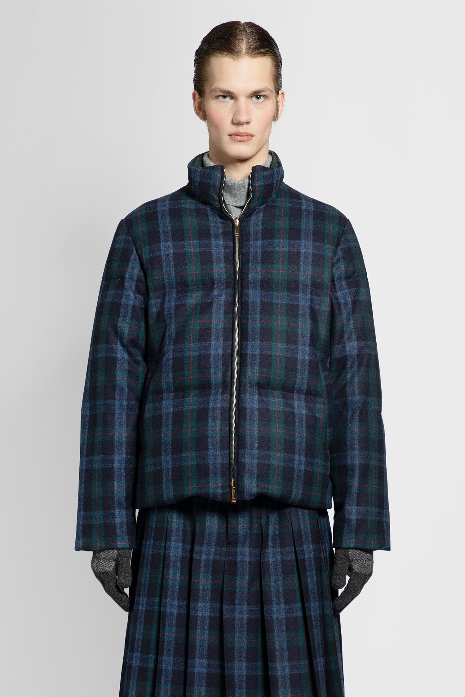 Thom Browne blue tartan flannel reversible jacket