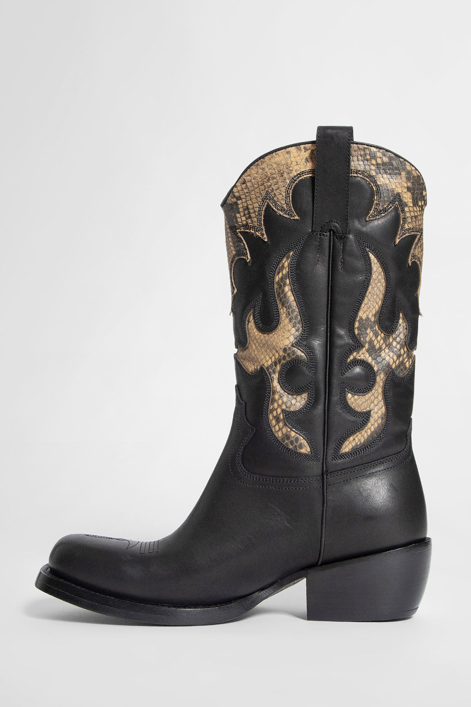 Dries Van Noten Men's Snake-printed Leather Western Boots In Black ...