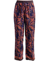 Pink & Navy Blue Trousers | Farrah Lightweight Silky Elasticated Waist Paisley Print Pants