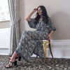 Blue Paisley Dress Drawstring-Waist Siobhan Kaftan With Butterfly Sleeves